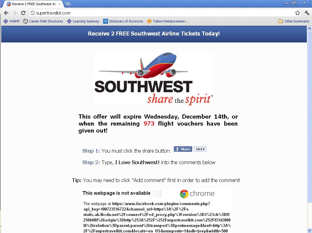 Vijay Narayanan's Blog Southwest Airlines '2 FREE Tickets' Scam